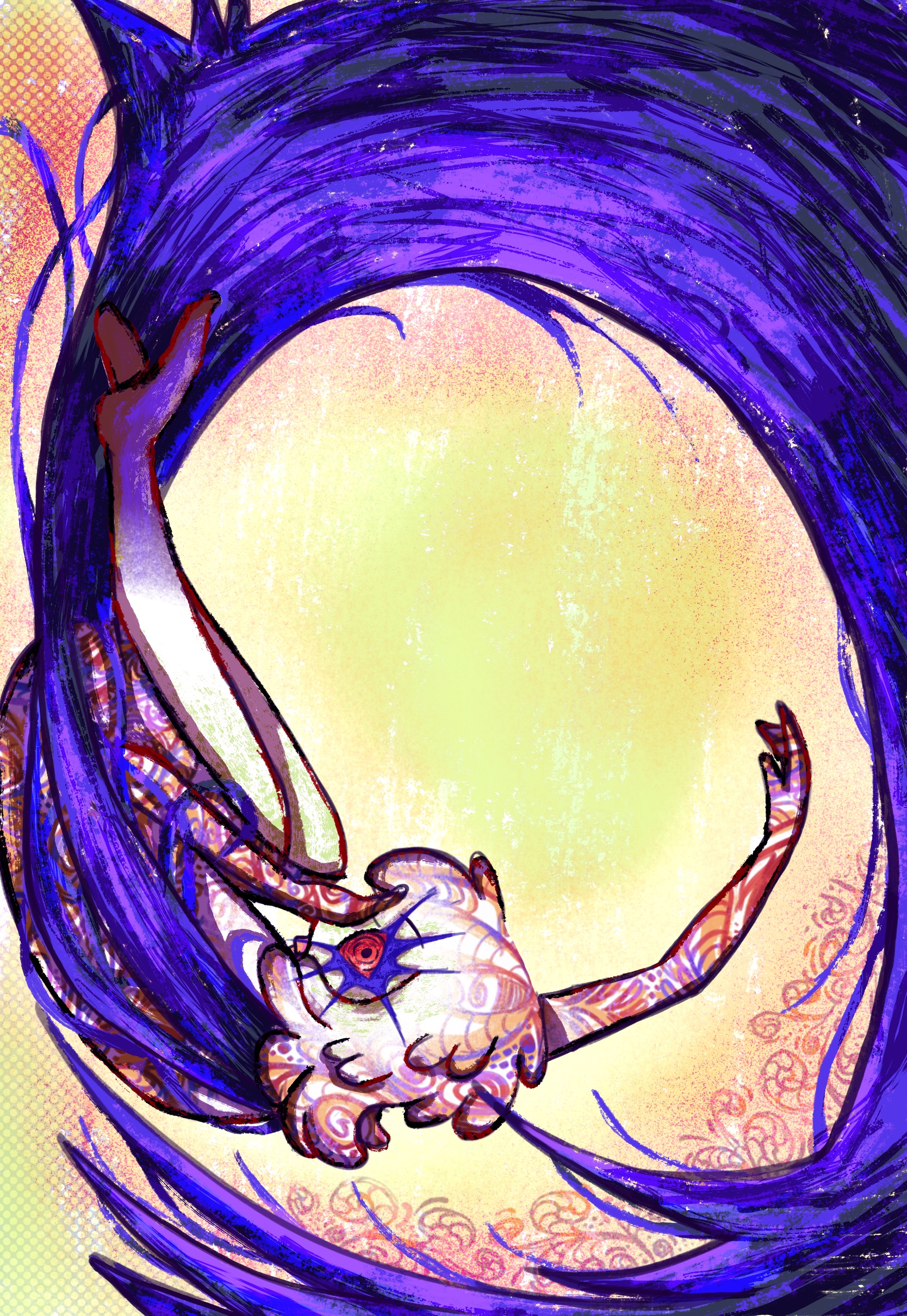 In a spiral 